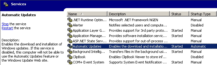 Automatic Updates service screenshot